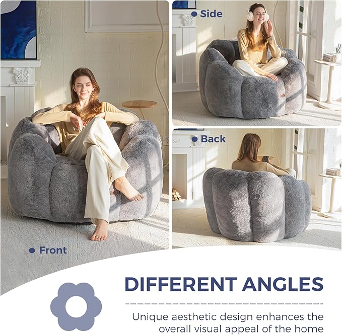MAXYOYO Bean Bag Chair for Adults, Floral Shaped Bean Bag Sofa, Ultra Soft Faux - Image 3