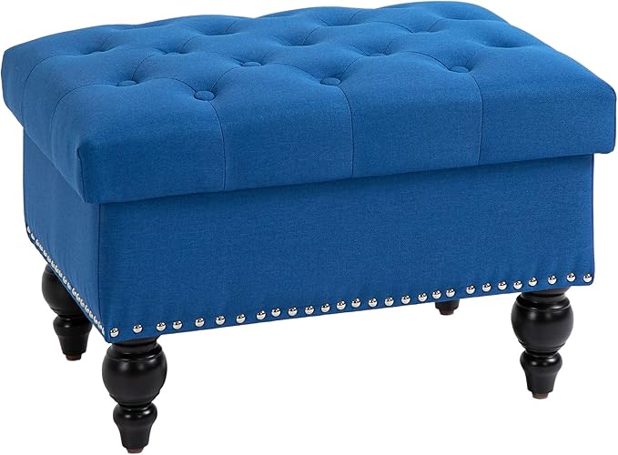 HOMCOM Ottoman with Storage for Living Room, Button-Tufted Fabric Bench for by HOMCOM