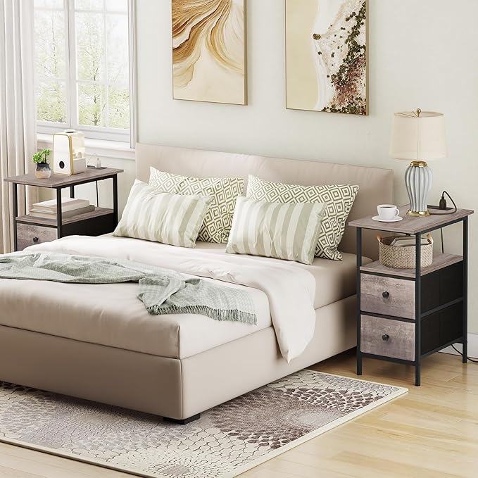 HOOBRO End Table with Charging Station, Narrow Side Table, Nightstand with 2 - Image 9