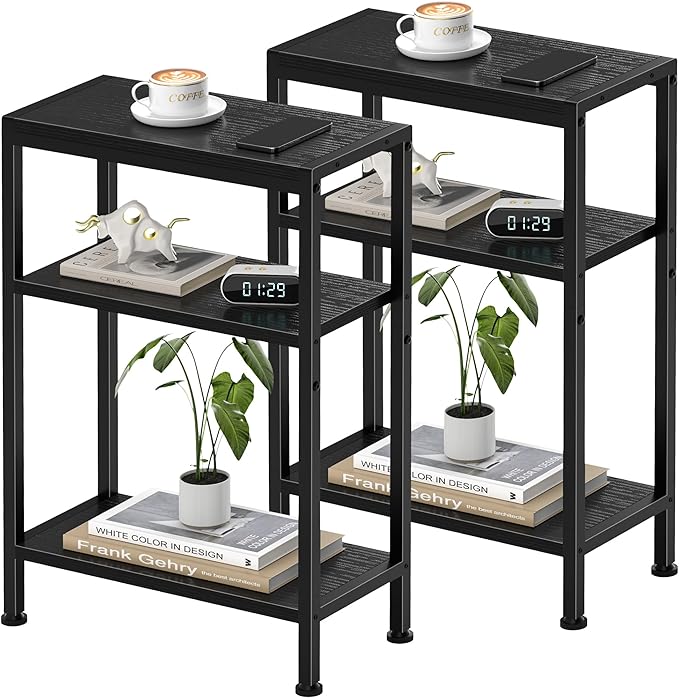 Narrow Side Table for Small Space Set of 2, 3-Tier Small End Table by HOME