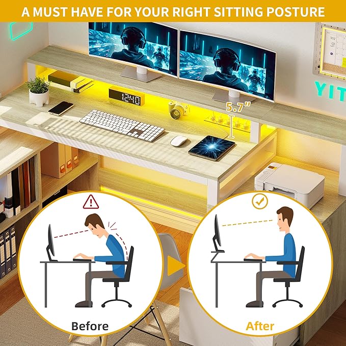 DWVO L Shaped Desk with Drawers, Corner Home Office Desk with Storage Shelves & - Image 6