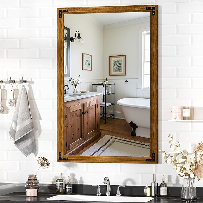 Hasipu Farmhouse Bathroom Mirror, Walnut Vintage Vanity Mirror Modern Farmhouse by Whatssuitableisthebest