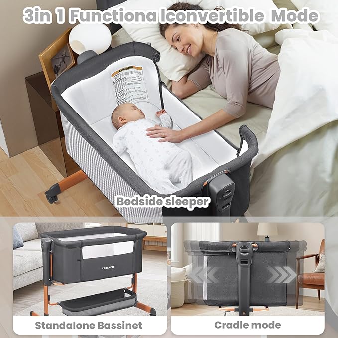 Baby Bassinet, 3 in 1 Bedside Sleeper - Image 2