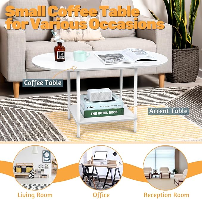 White Coffee Tables for Living Room, 2-Tier Small Coffee Table Industrial - Image 6