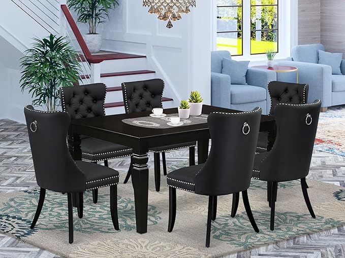 East West Furniture LGDA7-BLK-12 7 Piece Dinette Set Contains a Rectangle - Image 2