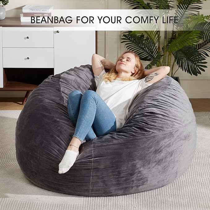 HABUTWAY Bean Bag Chair: Giant 5' Memory Foam Furniture Bean Bag Chair - 5Ft - Image 6