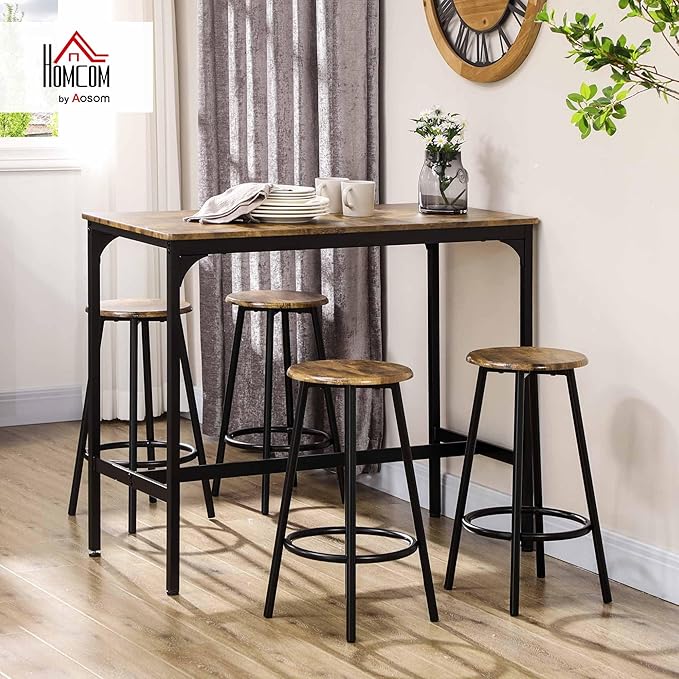 HOMCOM 5-Piece Counter Height Bar Table Set, Rustic 43.25" Dining Table - Image 2