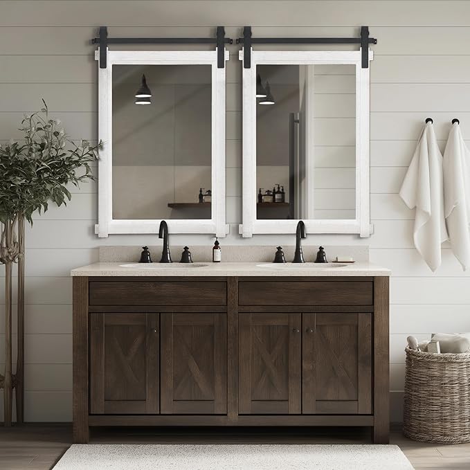 Rustic Barn Door Mirror: 24"x36" White Farmhouse Wood Frame - Image 3