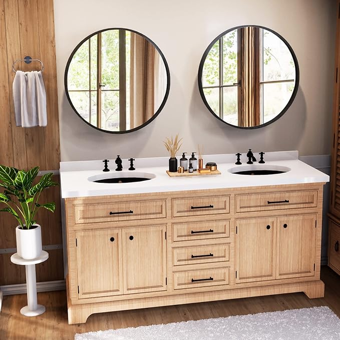 HOMECOOKIN Wood Round Wall Mirror, Large Circle Rustic Accent Decor Mirror - Image 7
