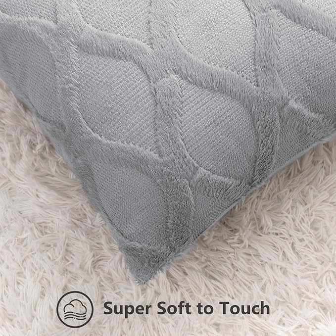 decorUhome Throw Pillow Covers 26x26 Inch Set of 2, Soft Plush Faux Fur Wool - Image 2