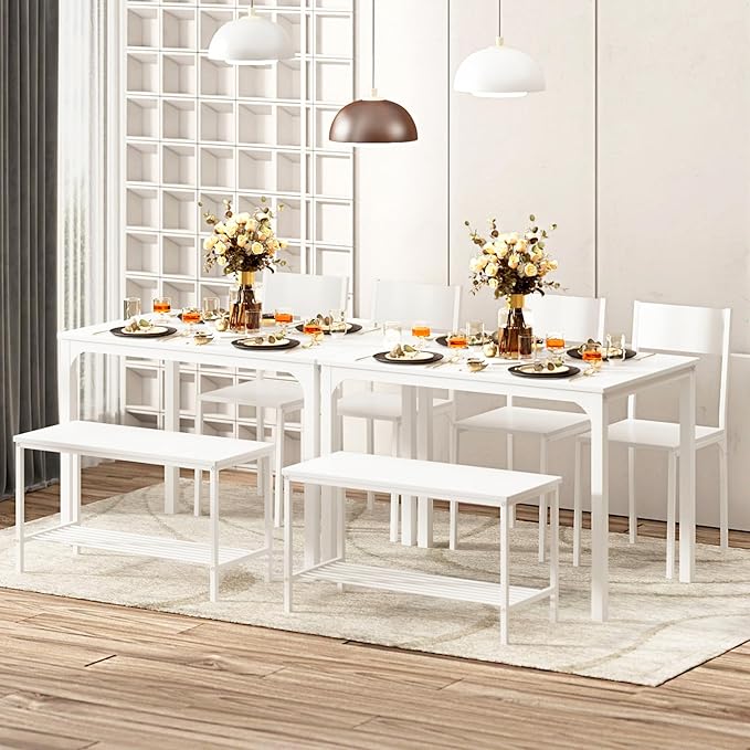 sogesfurniture 4-Piece Bench Style Dining Table Set, 4-Person Space-Saving - Image 3