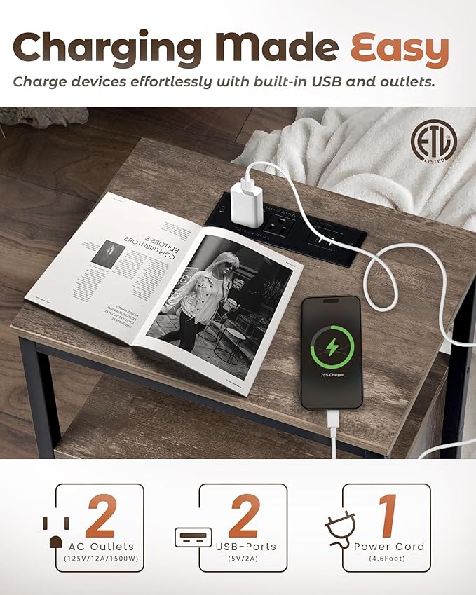 Cat End Table with Charging Station, Indoor Cat House Side Table with Bed - Image 4
