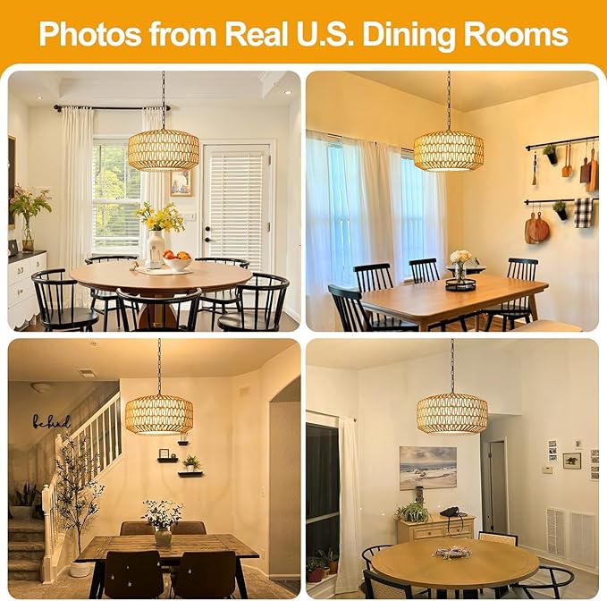 Farmhouse Chandelier Light Fixture, 5-Light Rattan Boho Chandeliers - Image 3