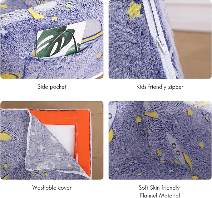 Foldable Kids Sofa, Soft Kids Fold Out Couch Glow in The Dark, Convertible Sofa - Image 6