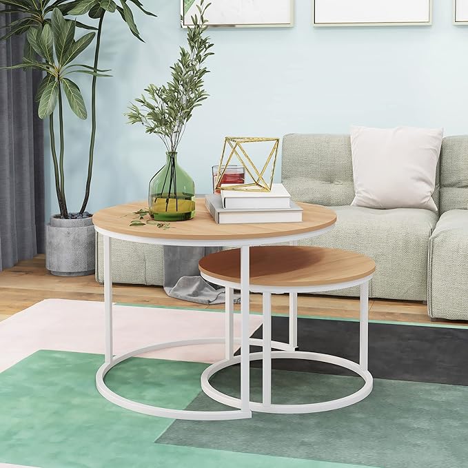 Round Coffee Table Set of 2 End Table - Image 7