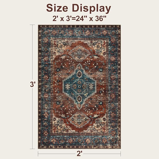 Tangsoo Washable Entryway Rugs 2x3 Vintage Non Slip Small Area Rug, Indoor - Image 2