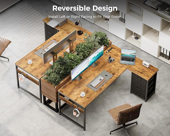 AODK L Shaped Desk with 4 Tier Drawers, L Shaped Computer Table with USB - Image 7
