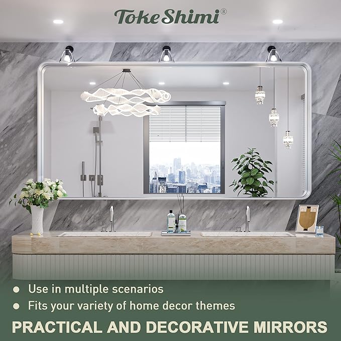 TokeShimi 72 x 36 Inch Brushed Silver Mirror Wall Mirror - Image 8