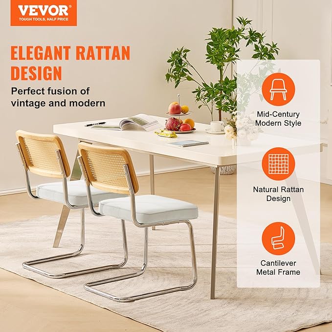VEVOR Rattan Chairs Set of 2, Mid Century Modern Dining Chair, Upholstered - Image 4