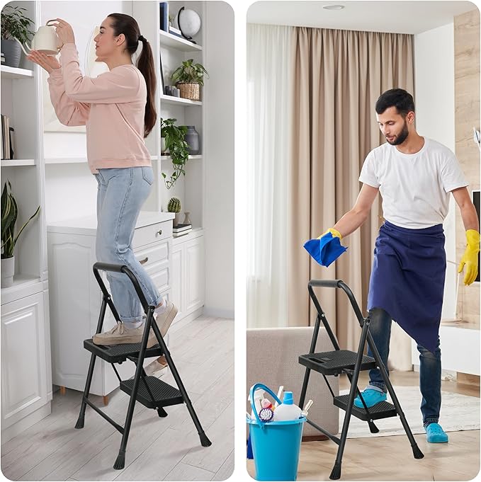 2 Step Ladder, Portable Steel Folding Step Stool - Image 7