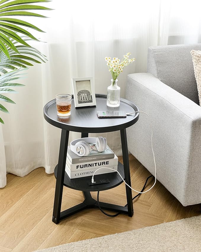 Round End Table with Charging Station, 19.7" Dia x 23.63" H, Side Table with - Image 2