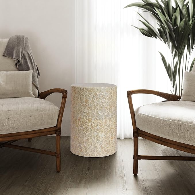 PEMAR Capiz Shell Cylinder Drum End Table Nacre Side Table Stool Round Drum - Image 4