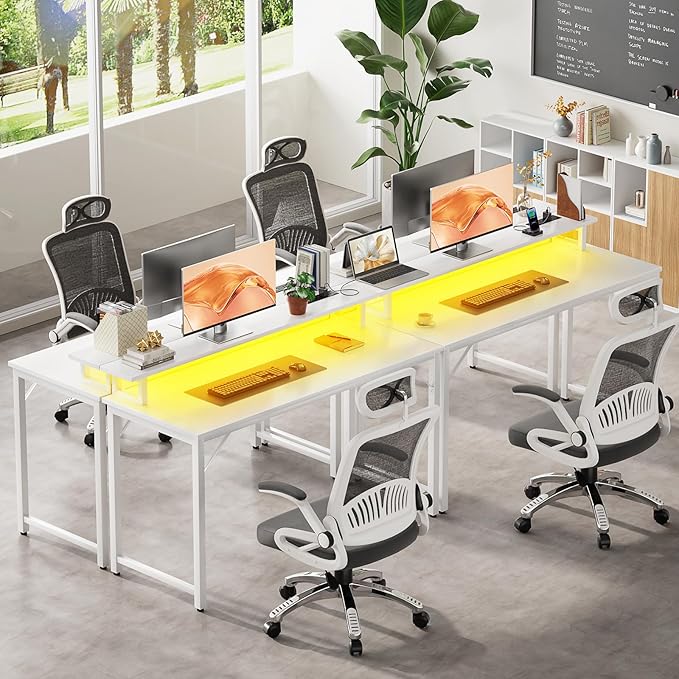 Computer Desk with USB Power Outlets and LED Lights, 47 inch Gaming Desk with - Image 7