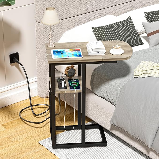 C Table End Table with Charging Station, Couch C Shaped Side Table - Image 2