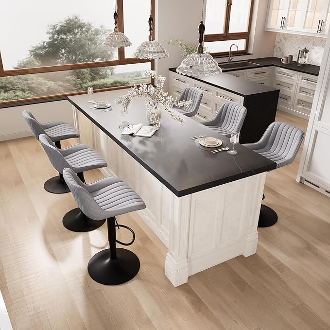 YOUNIKE Grey Bar Stools Set of 2 Kitchen Counter Height Barstools - Image 8