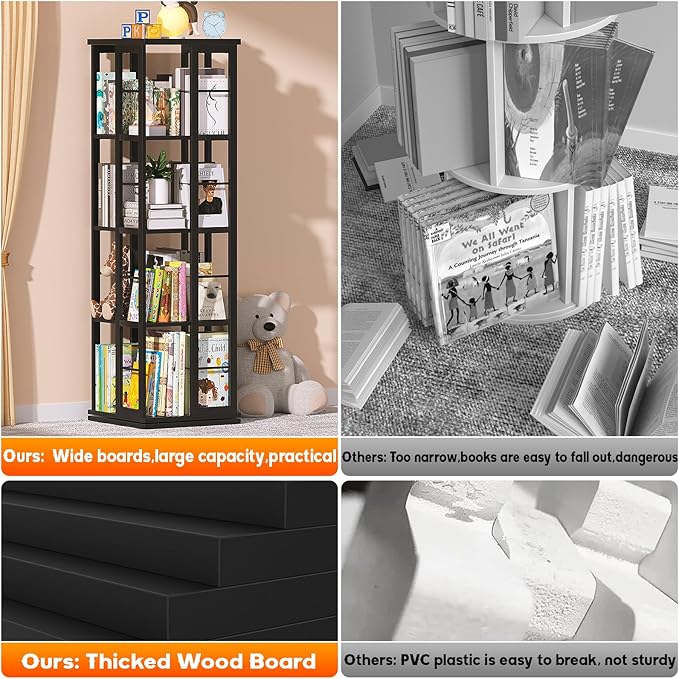 Aheaplus Rotating Bookshelf, 360 Display Wood Spinning Bookshelf, Floor - Image 7