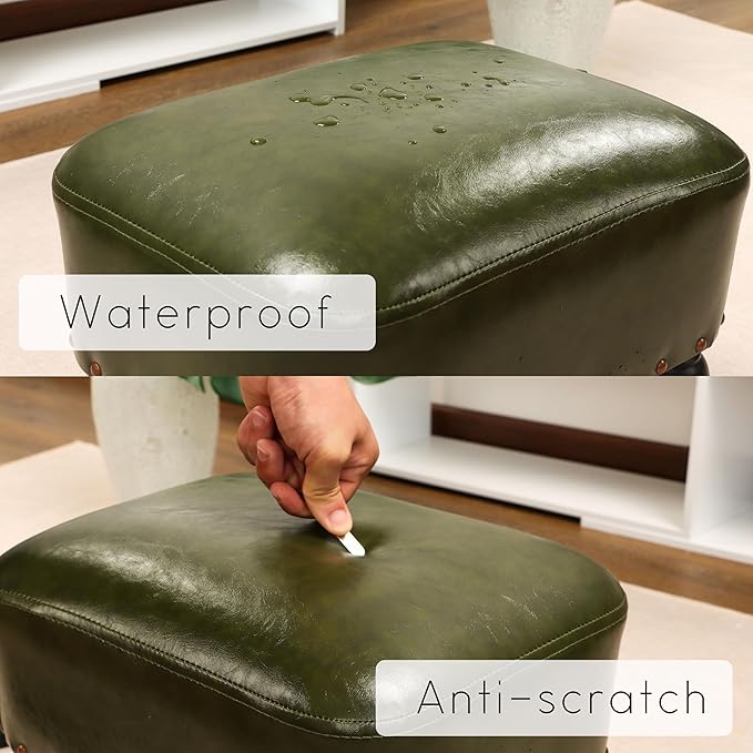 Ottoman Leather Foot Rest with Thicker Foam Padded Seat, Footstool with Wooden - Image 5