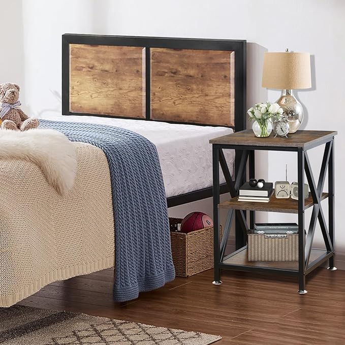 Square End Table with Storage Shelf, 3-Tier End Table Living Room, Rustic Brown - Image 8