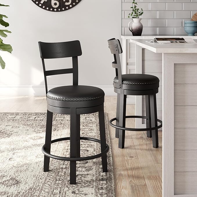 Signature Design by Ashley Valebeck Faux Leather Pub Height Swivel Barstool - Image 2