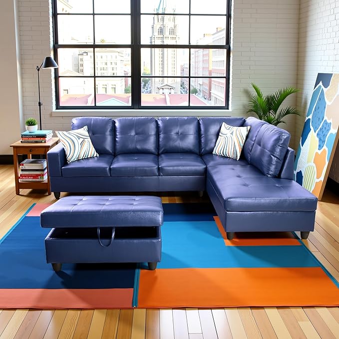Couches for Living Room PU Leather L Shaped Couch Comfy 3 Pieces Sectional Sofa by LynginsCreativeLife