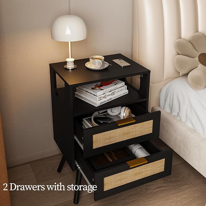 Rattan Nightstand, Farmhouse Bedside Table - Image 5