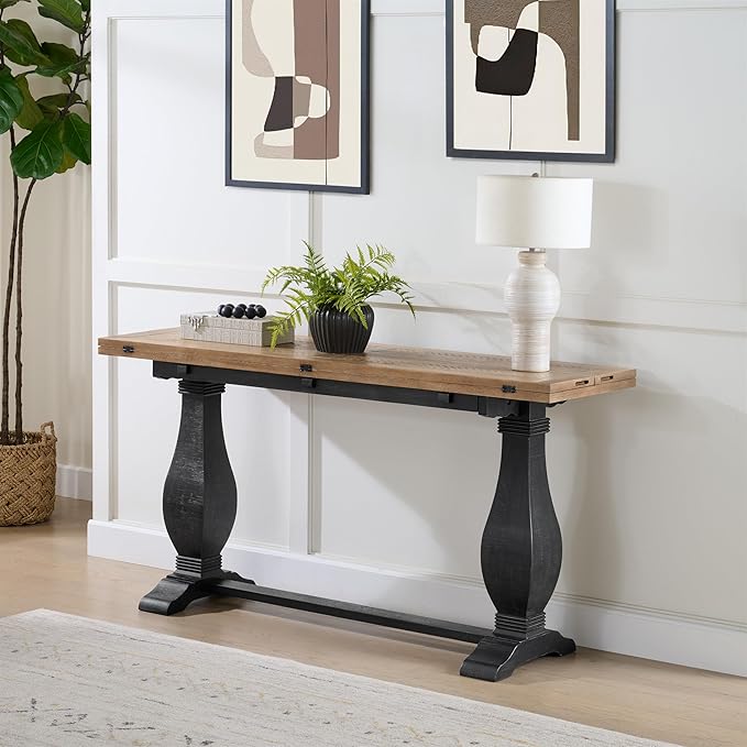 Martin Svensson Home Napa Solid Wood Pedestal Flip-Top Sofa Console Table - Image 3