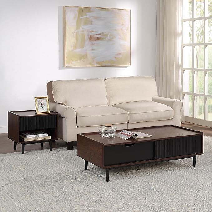 Manhattan Comfort Duane Mid Century Modern Ribbed Nightstand and Coffee Table - Image 2