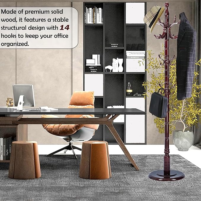 Coat Racks Free Standing with 14 Hooks, Natural Wood Coat Stands - Image 3