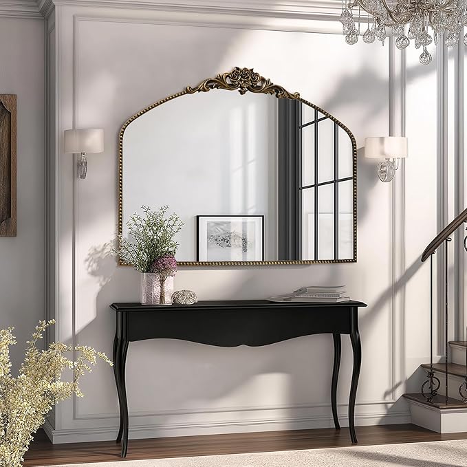 AIXI HOME Black Arched Mirror, Baroque Wall Mounted Mirror - Image 5