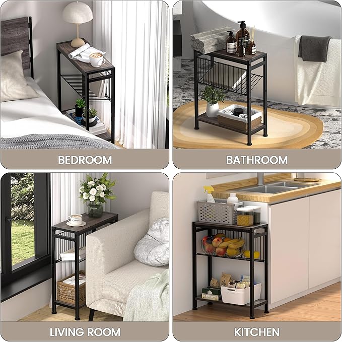Small Side Table Set of 2 for Small Space, 3-Tier Narrow End Tablewith Magazine - Image 7