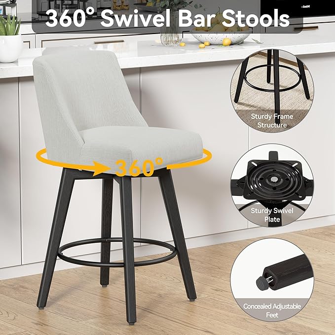 Counter Height Swivel Bar Stools Set of 4, 26 Inch Bar Stools - Image 6