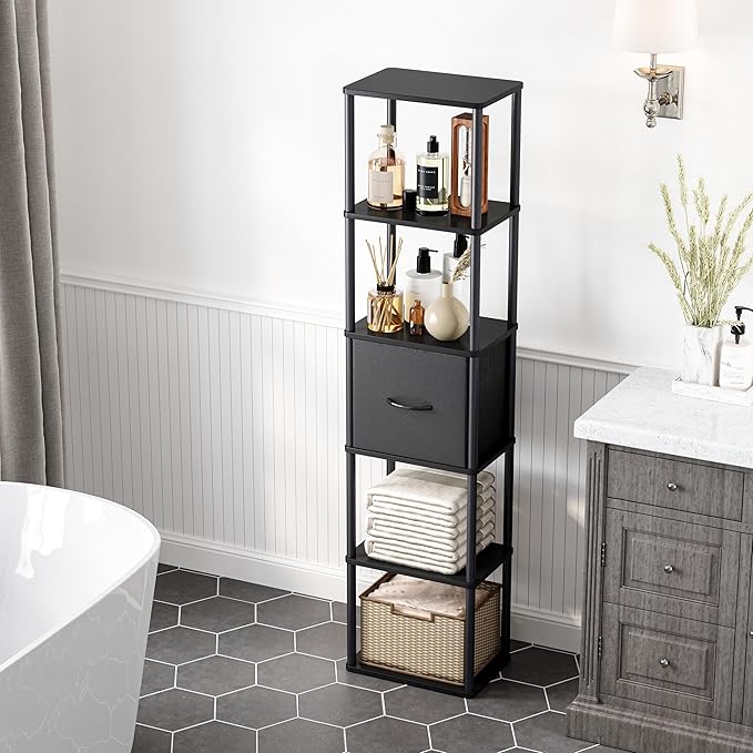 6-Tier Bookshelf with Drawer, Narrow Bookshelves Organizer, Floor Standing - Image 2
