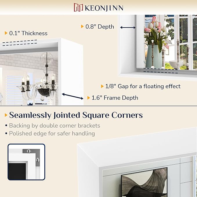 Keonjinn 60 x 36 Inch White Bathroom Mirrors Metal Framed Large Bathroom Mirror - Image 3