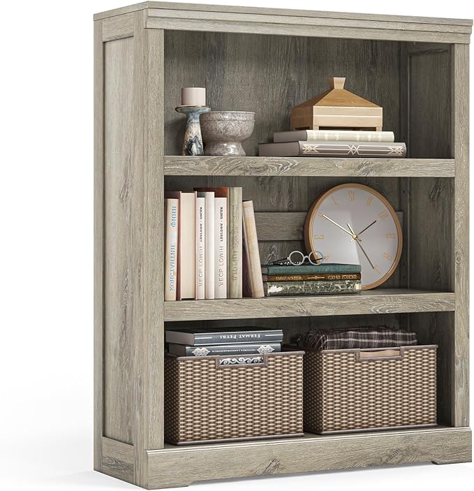 LINSY HOME 3-Tier Bookcase and Bookshelf, Small Wood Display Storage Shelves by LINSYHOME