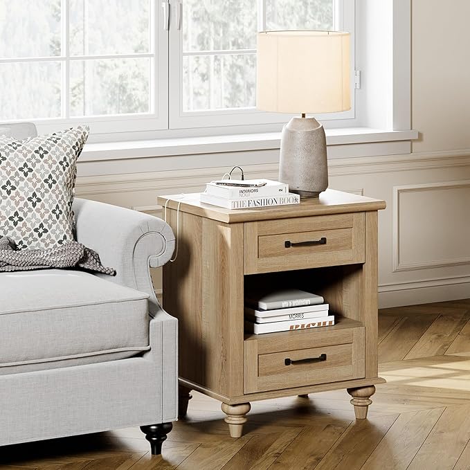 WAMPAT Set of 2 Oak Nightstands Side Tables - Image 5