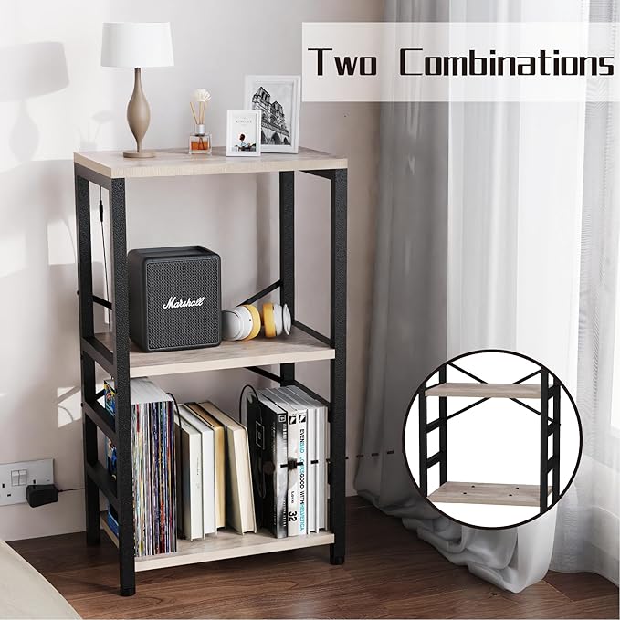 End Table with LED Light, Record Player Stand with Albums Storage, Vinyl - Image 5