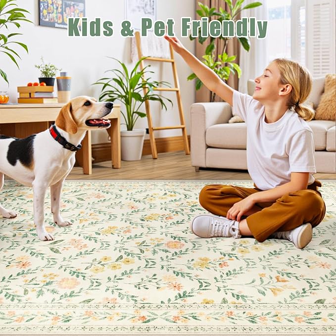 10x12 Area Rugs for Living Room: Floral Washable Rug Vintage Large Soft Boho - Image 7