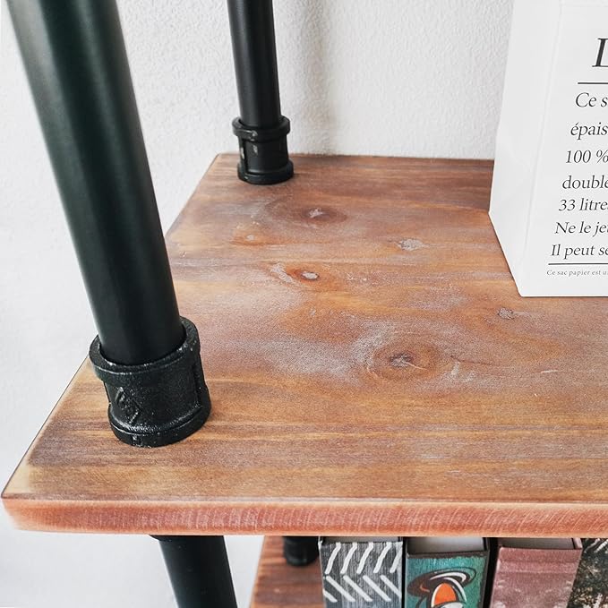 Industrial Bookshelves, Wood Pipe Bookshelf, 5 Shelf Rustic Display Storage - Image 8