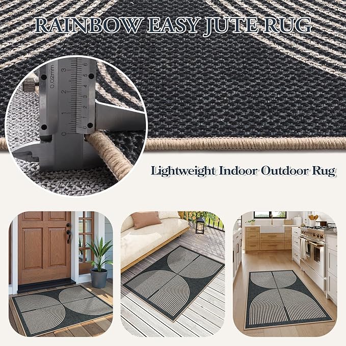 Lahome Rainbow Easy Jute Rug, Farmhouse Non Slip Non Shedding Lightweight - Image 4