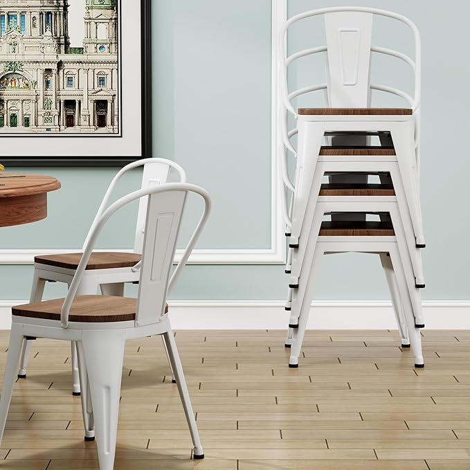 18 Inch Metal Dining Chairs, Arlunar Farmhouse Chairs Set of 4 White Dining - Image 6